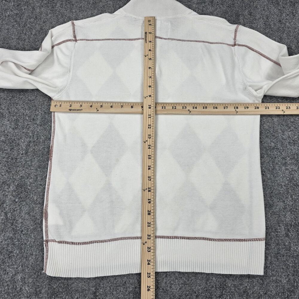 BKE Sweater Mens Large White Brown Argyle 1/4 Zip Mock Neck Cotton Knit Pullover - Picture 4 of 16